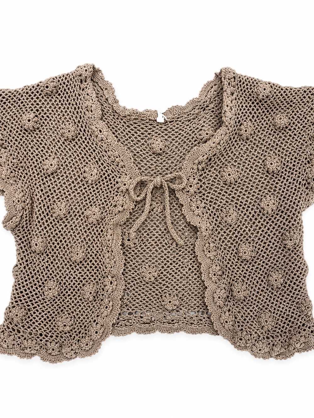 Pull&Bear Taupe Crochet Short Sleeve Tie-Front Camisole
